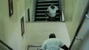 Ältere Menschen auf einer Treppe mit Handlauf – wann ein Treppenlift hilft